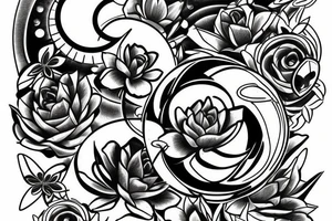 lotos flower growing in the water in night, moon, buddha tattoo idea