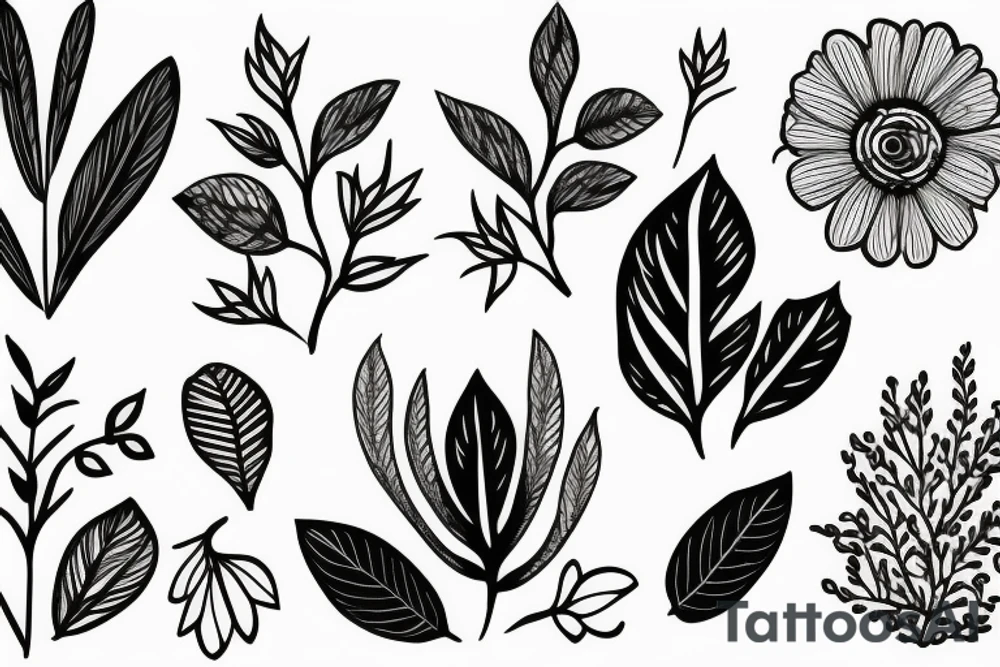 Delicate flowers and leaves tattoo idea