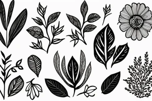 Delicate flowers and leaves tattoo idea