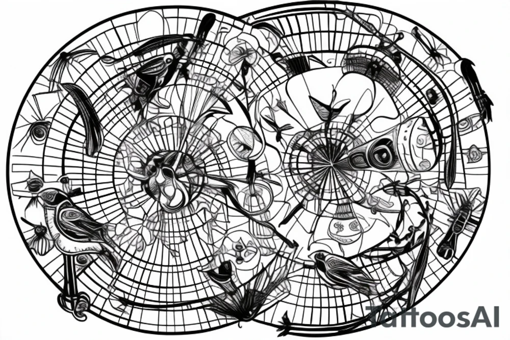 The antenna is inside a circle. Behind the circle fly birds tattoo idea