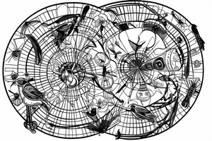 The antenna is inside a circle. Behind the circle fly birds tattoo idea