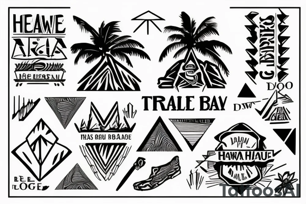 The words “Dues Paid Hawaii” in the shape of triangles tattoo idea