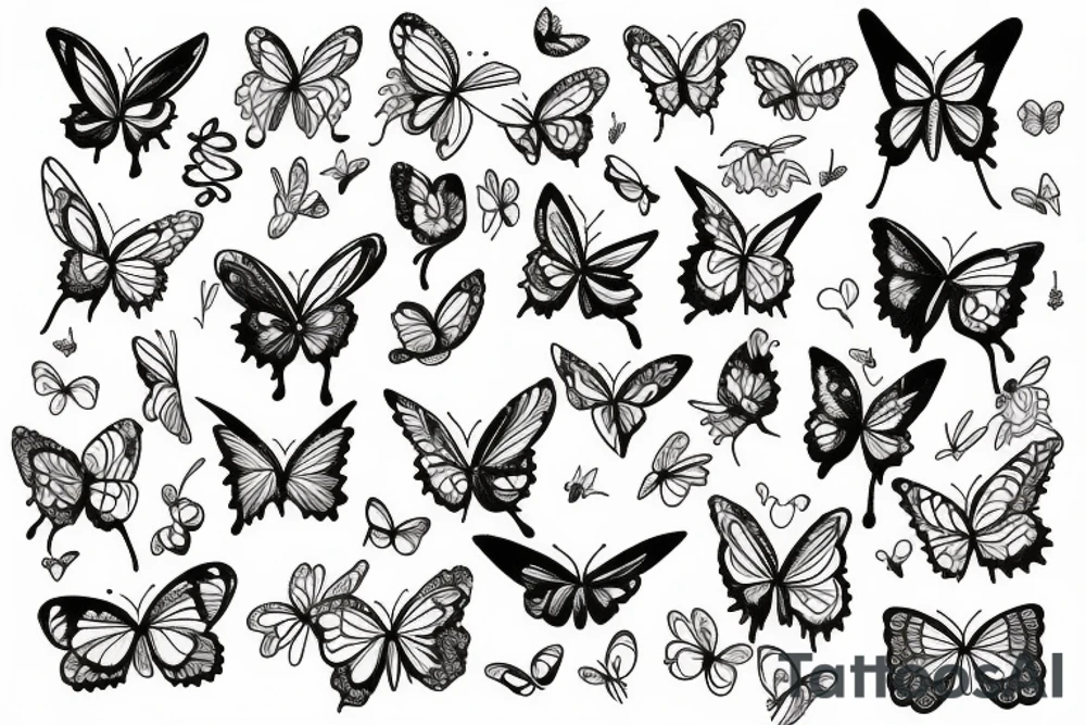 Frame with flowers, butterflies and small birds tattoo idea
