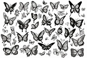 Frame with flowers, butterflies and small birds tattoo idea