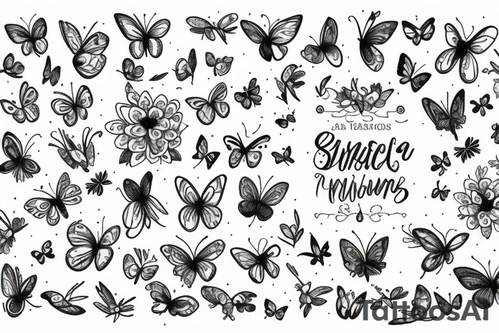 Photo frame with a border of flowers, butterflies and small birds tattoo idea