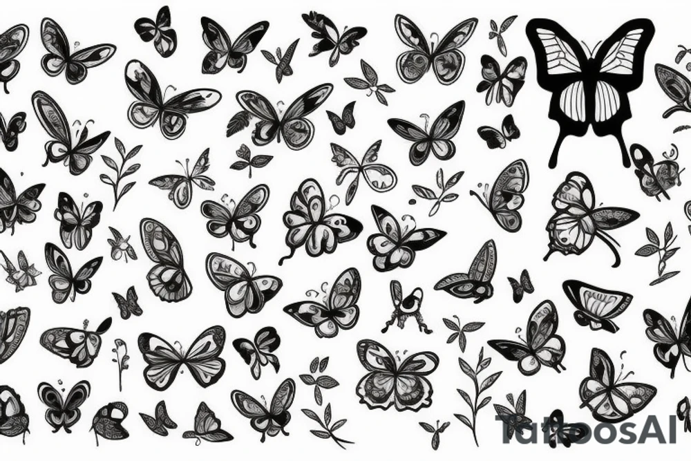 Photo frame with a border of flowers, butterflies and small birds tattoo idea