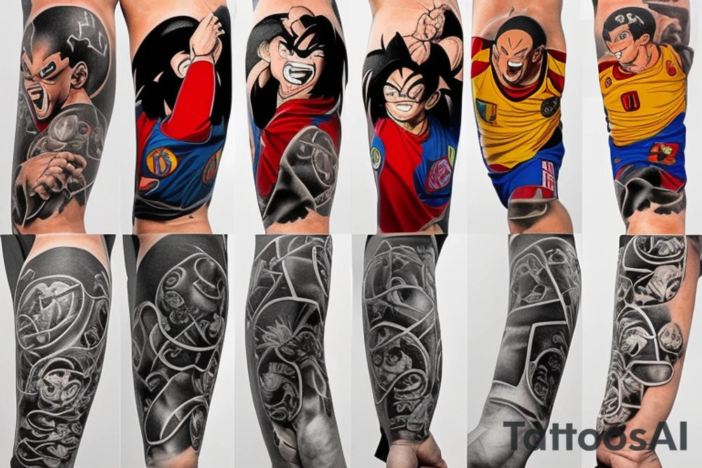 Arm Sleeve: soccer (Ronaldinho, Ronaldo, Zidane, Messi, Cristiano Ronaldo), Rap (Eminem Tonedeff), Dragon Ball, Nintendo tattoo idea