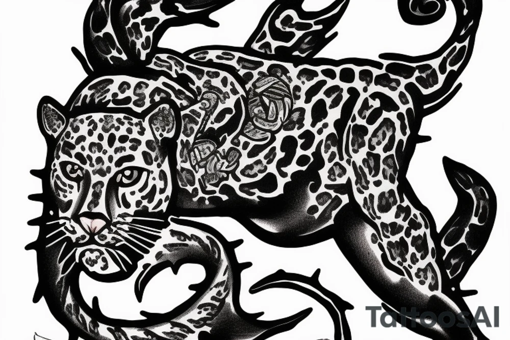 American Traditional styled Jaguar climbing down tattoo idea