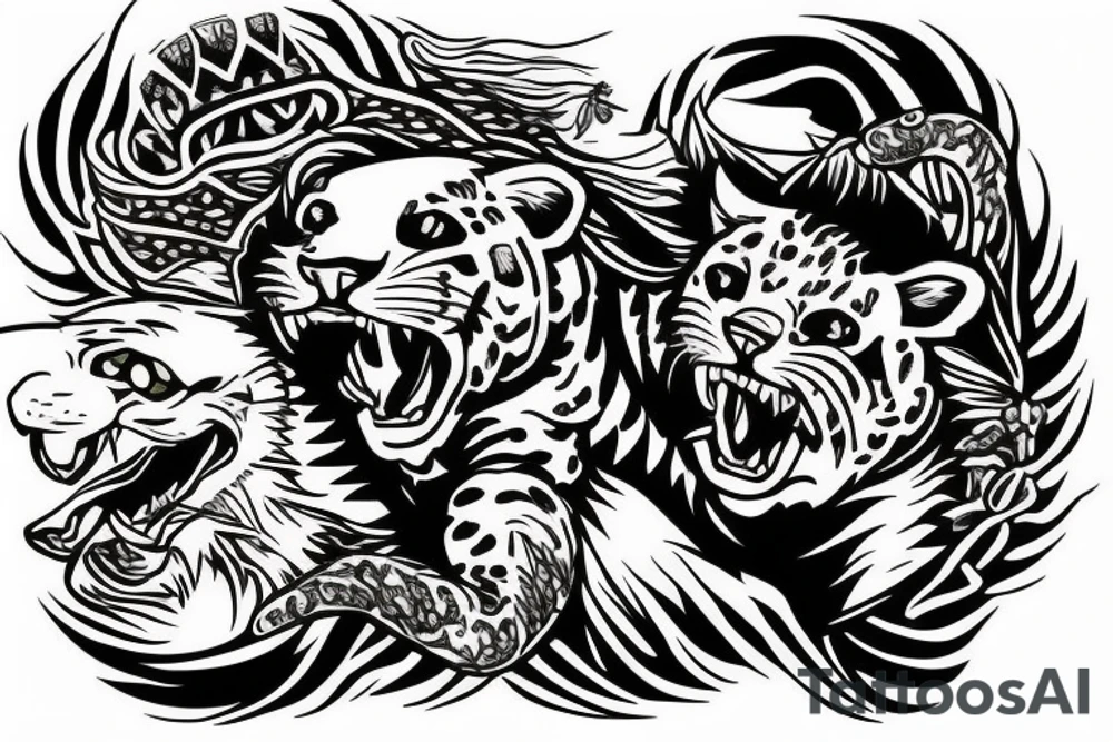 American Traditional styled Jaguar climbing down tattoo idea American Traditional styled Jaguar climbing down tattoo idea
