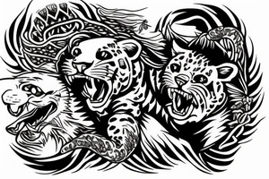 American Traditional styled Jaguar climbing down tattoo idea
