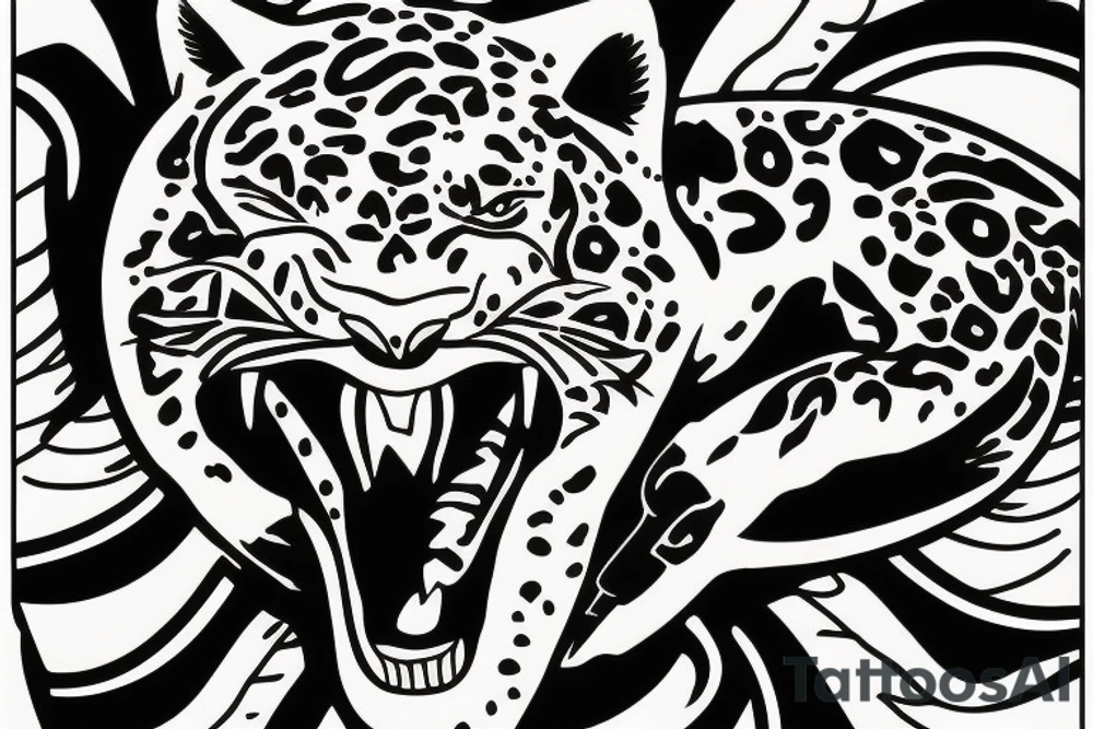 American Traditional styled Jaguar climbing down tattoo idea