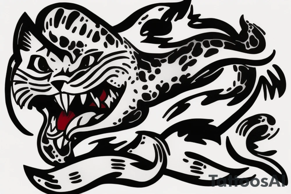 American Traditional styled Jaguar climbing down tattoo idea