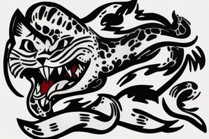 American Traditional styled Jaguar climbing down tattoo idea