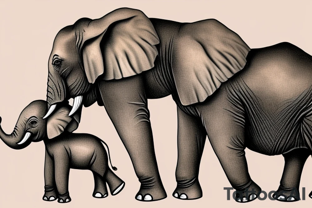 Mom elephant and two baby elephants surrounded by a golden glow tattoo idea