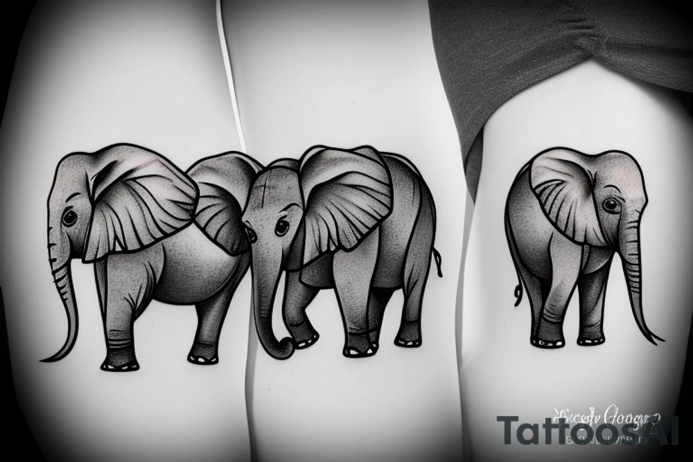 Mom elephant, two baby elephants, surrounded by a golden glow tattoo idea