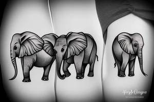 Mom elephant, two baby elephants, surrounded by a golden glow tattoo idea