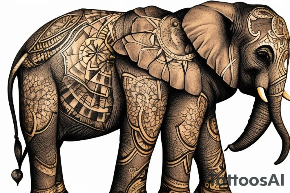 Mom elephant, two baby elephants, surrounded by a golden glow tattoo idea