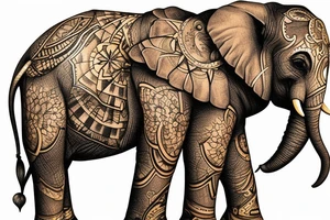 Mom elephant, two baby elephants, surrounded by a golden glow tattoo idea