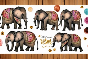 Mom elephant, two baby elephants, golden background tattoo idea