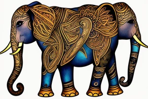 Mom elephant, two baby elephants, golden background tattoo idea