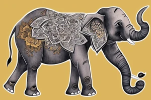 Elephant, two baby elephants, golden background tattoo idea