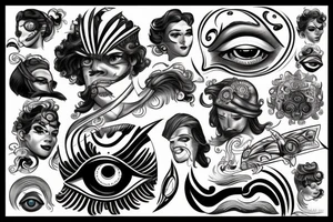 Atlas god, waves, captain morgan and an eye tattoo idea
