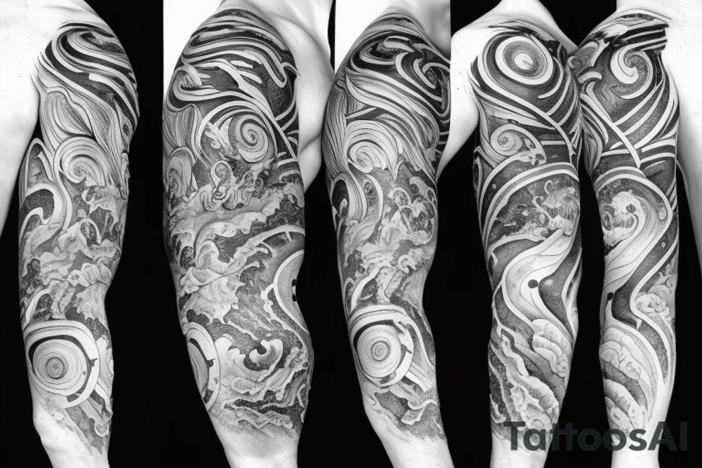 Sleeve with atlas, waves, eye tattoo idea