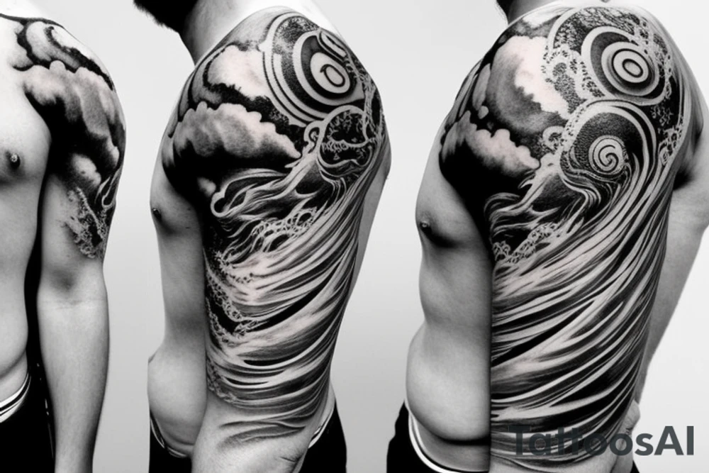 Sleeve with atlas, waves, eye tattoo idea