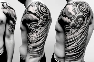 Sleeve with atlas, waves, eye tattoo idea