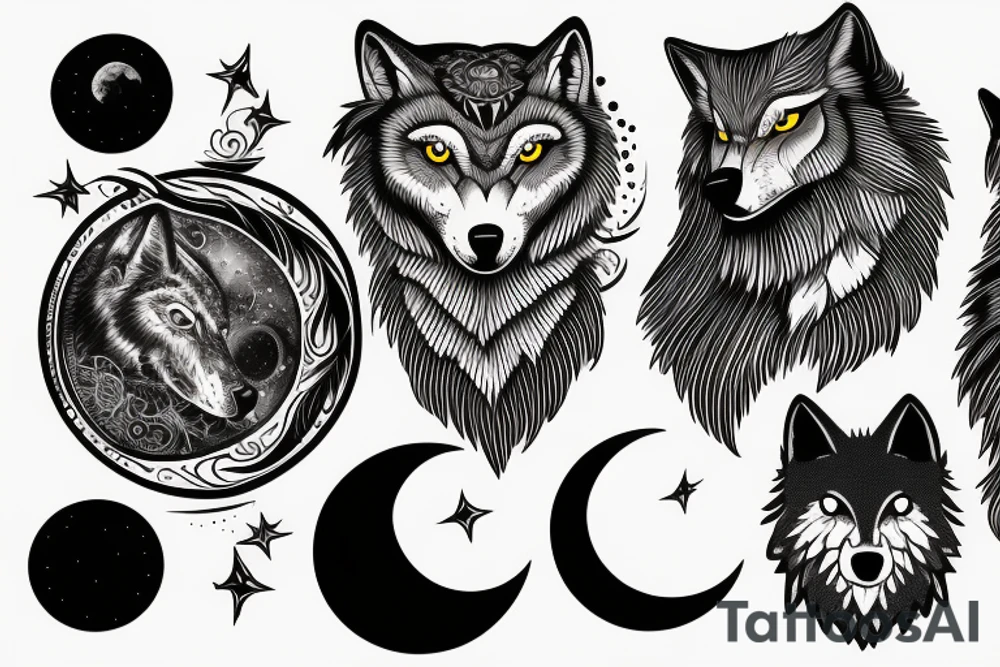 a wolf howls at the moon and an owl flies by tattoo idea