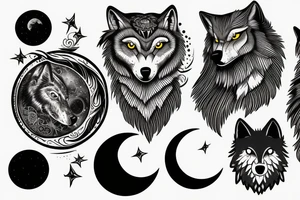 a wolf howls at the moon and an owl flies by tattoo idea