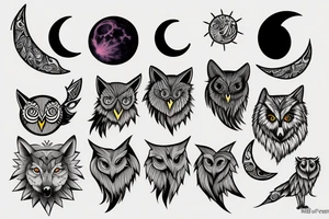 a wolf howls at the moon and an owl flies by tattoo idea