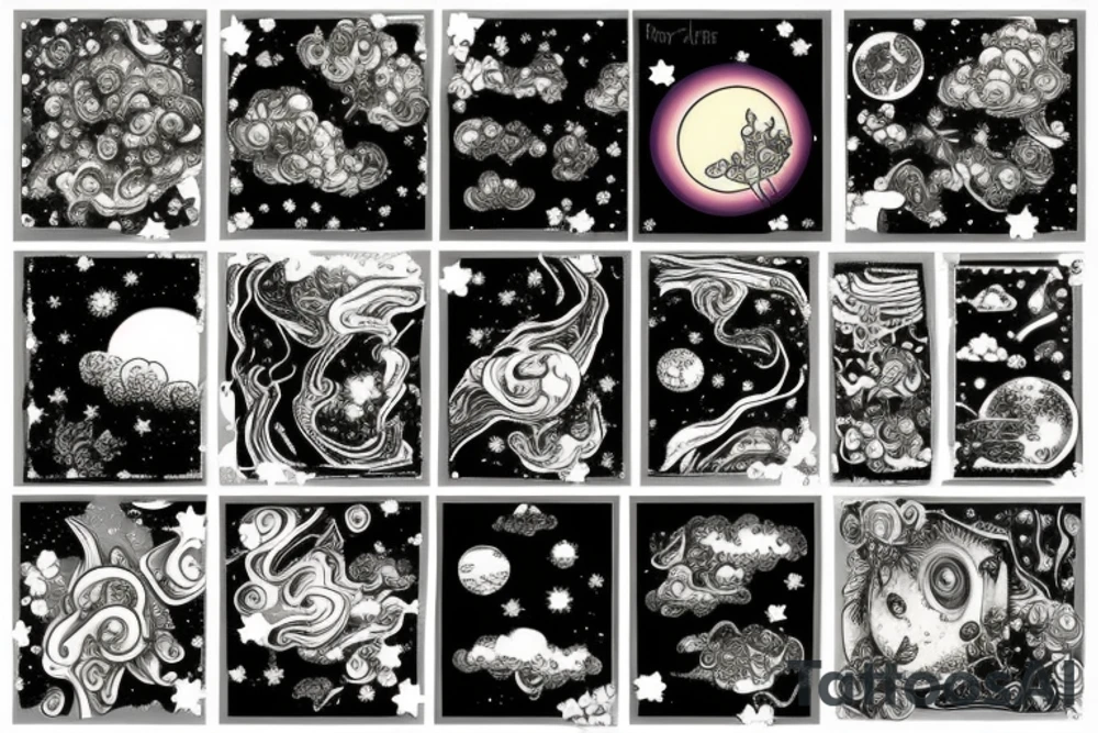A galaxy with all the vegetation and a cloudy sky at sunset tattoo idea
