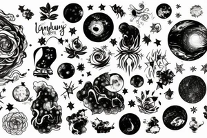 A galaxy with all the vegetation and a cloudy sky at sunset tattoo idea