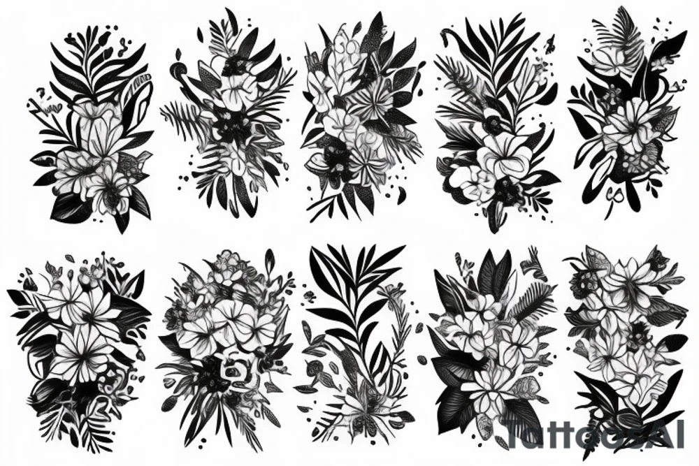 Jungle rainforest floral half sleeve tattoo idea