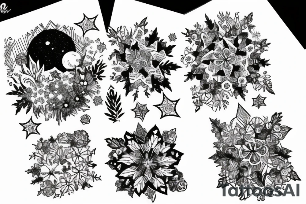A galaxy full of snow and plants tattoo idea