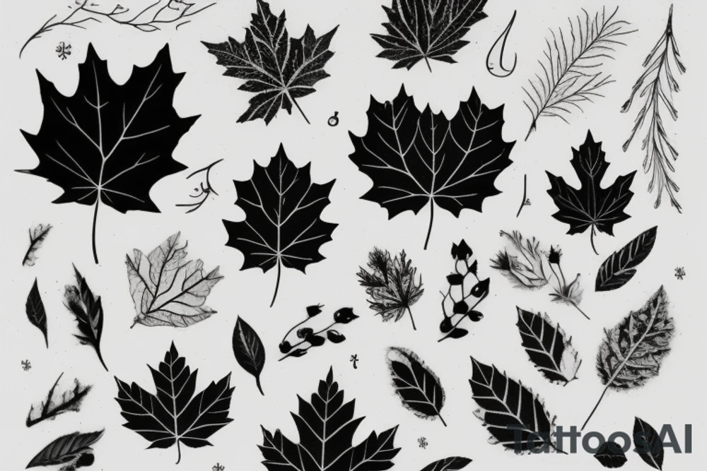 picture frame of leafs and snow tattoo idea