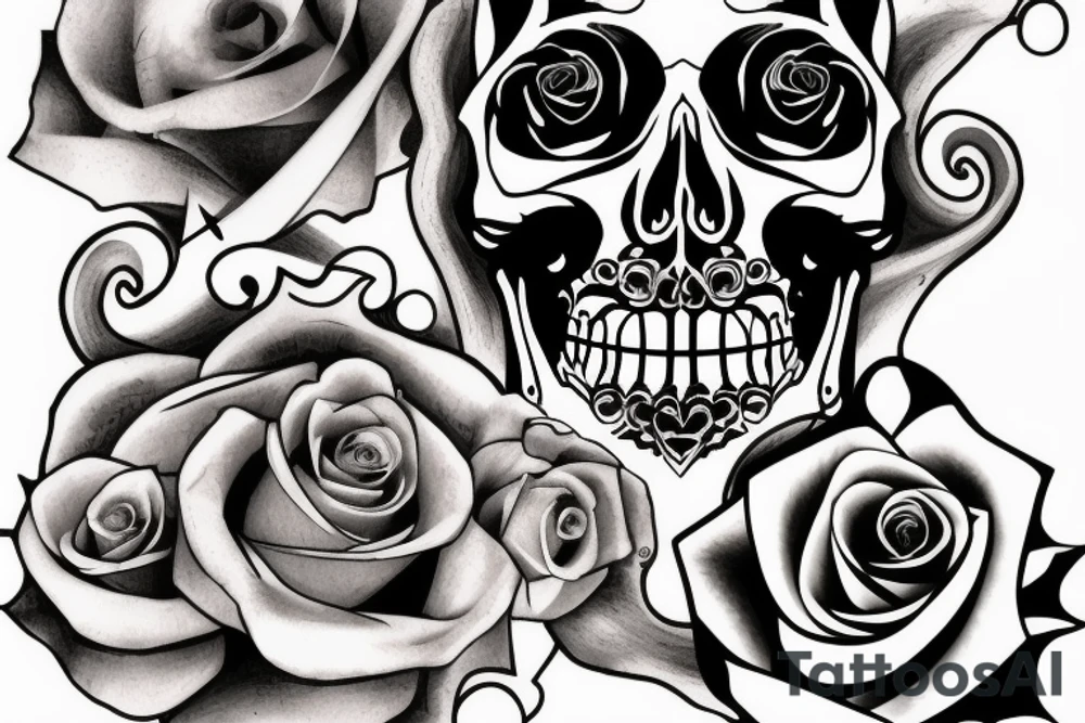 hourglass with rose on top part of glass and skull on bottom tattoo idea