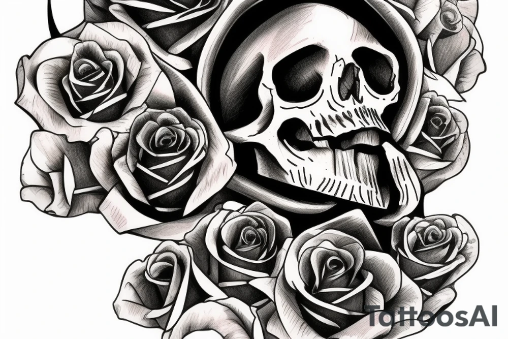 hourglass with rose on top part of glass and skull on bottom tattoo idea
