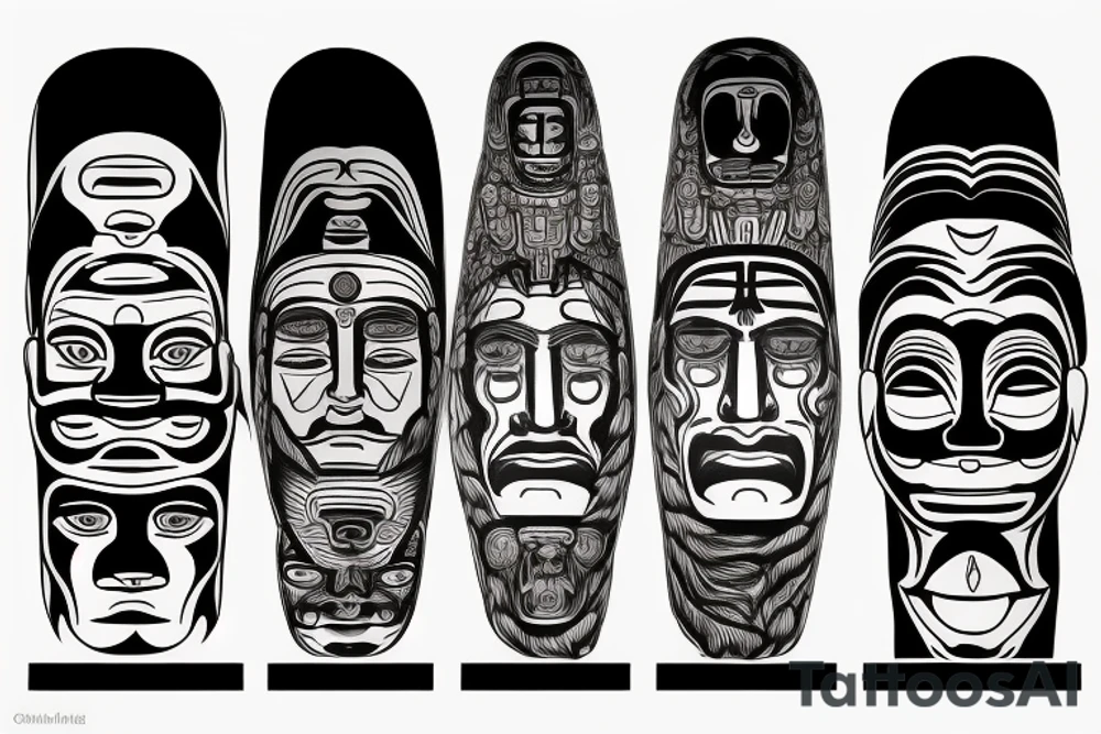 Totem pole with three faces: Carl Jung, Herman Hesse and Fridrich Nietzsche tattoo idea