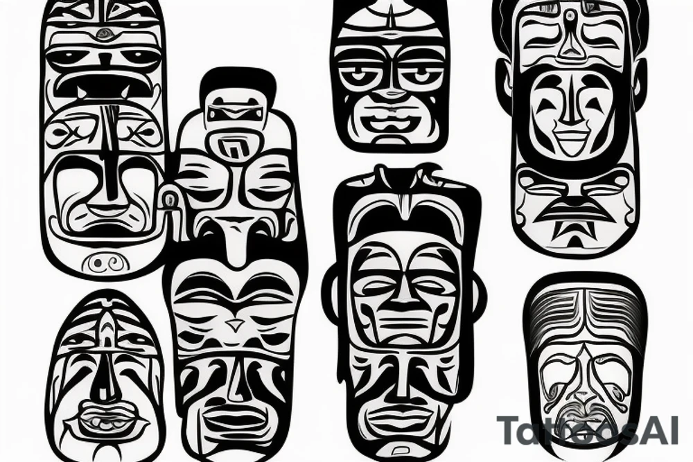 Totem pole with three faces: Carl Jung, Herman Hesse and Fridrich Nietzsche tattoo idea