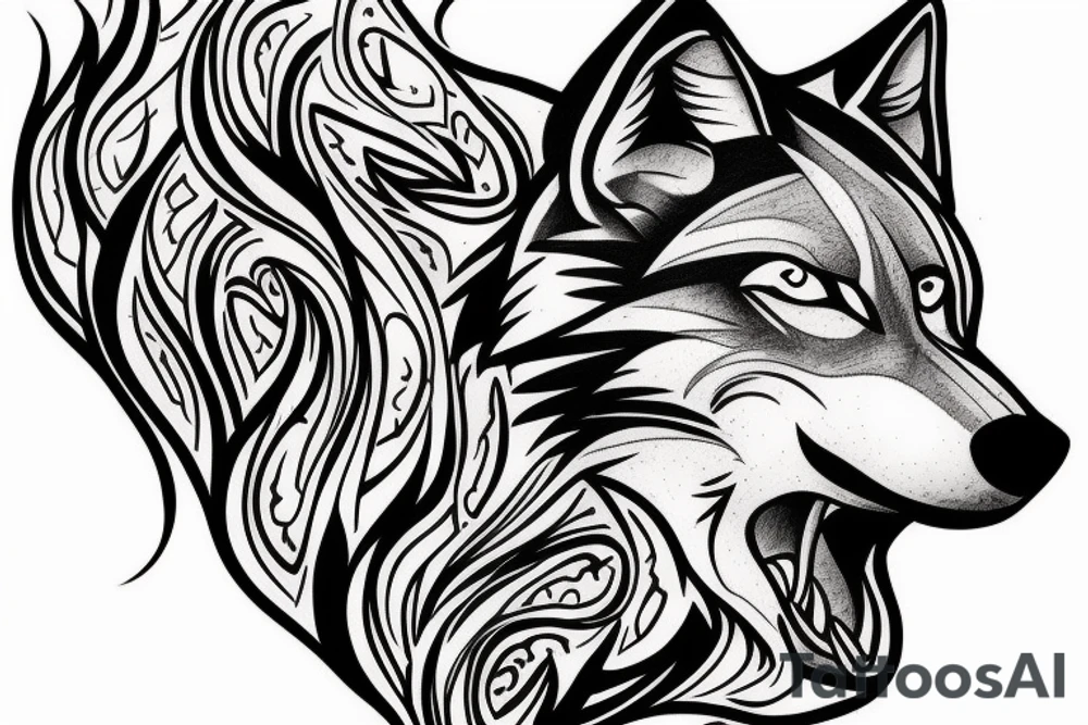 Head of a Wolf. One side detailed the other sketchy tattoo idea