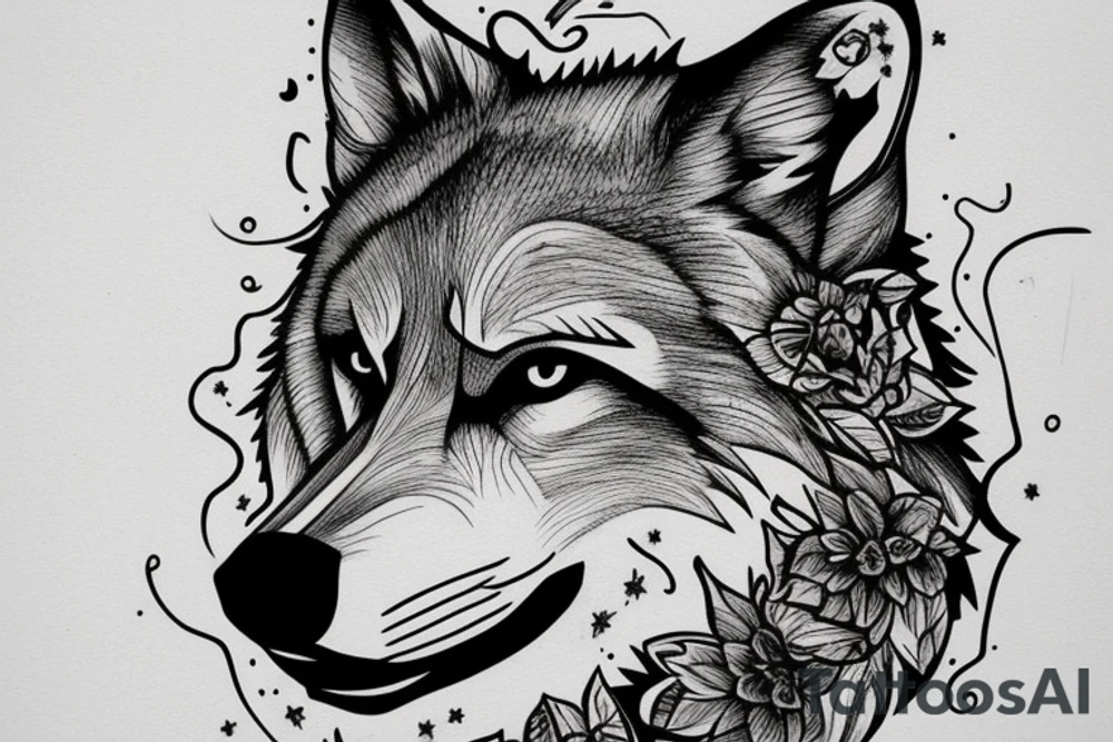 Head of a Wolf. One side detailed the other sketchy tattoo idea