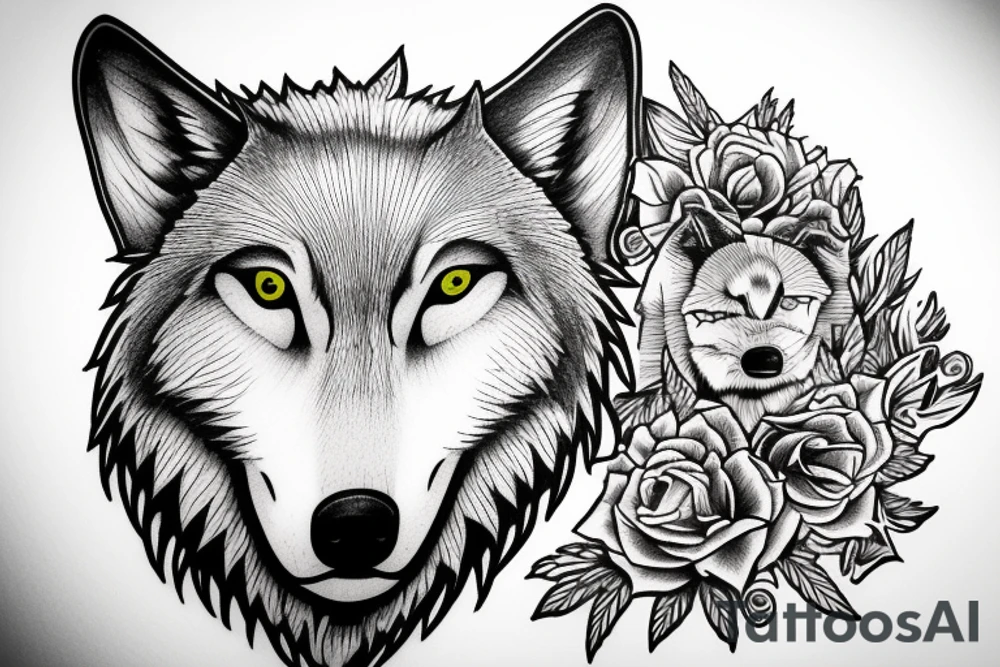 Head of a Wolf. One side detailed the other sketchy tattoo idea