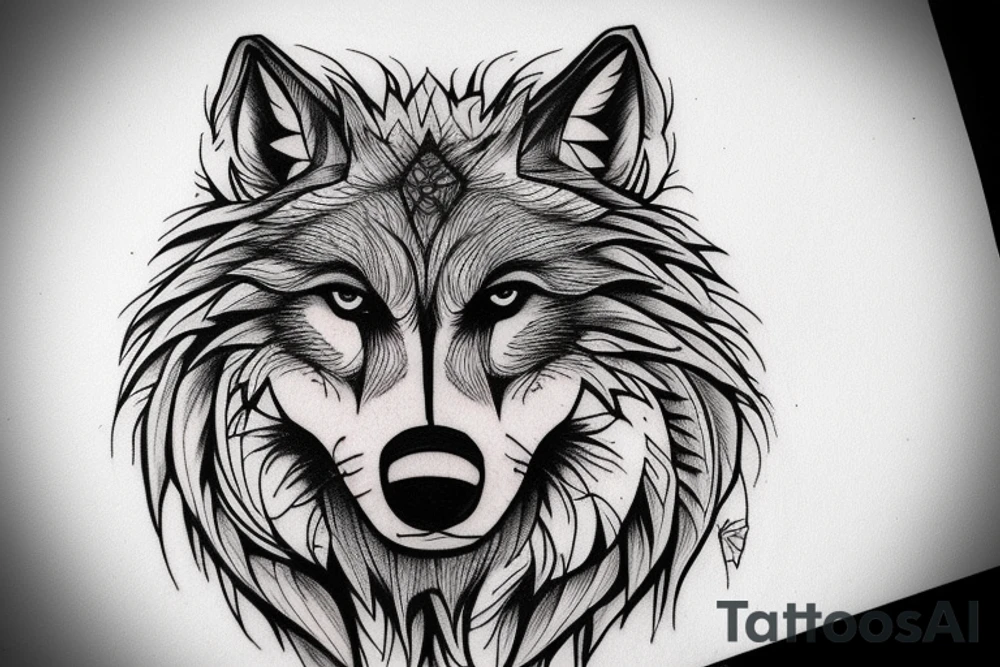 Head of a Wolf. One side detailed the other sketchy tattoo idea