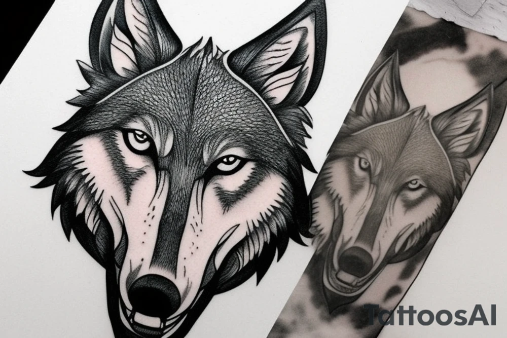 Head of a Wolf. One side detailed the other sketchy tattoo idea