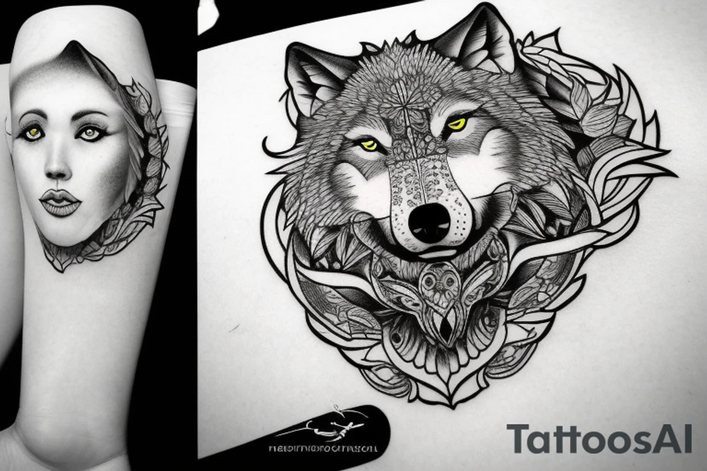 Head of a Wolf. One side detailed the other sketchy tattoo idea