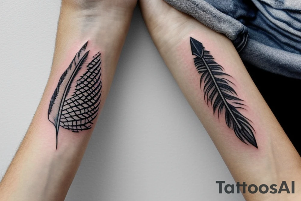 bracelet with feather and teeth tattoo idea