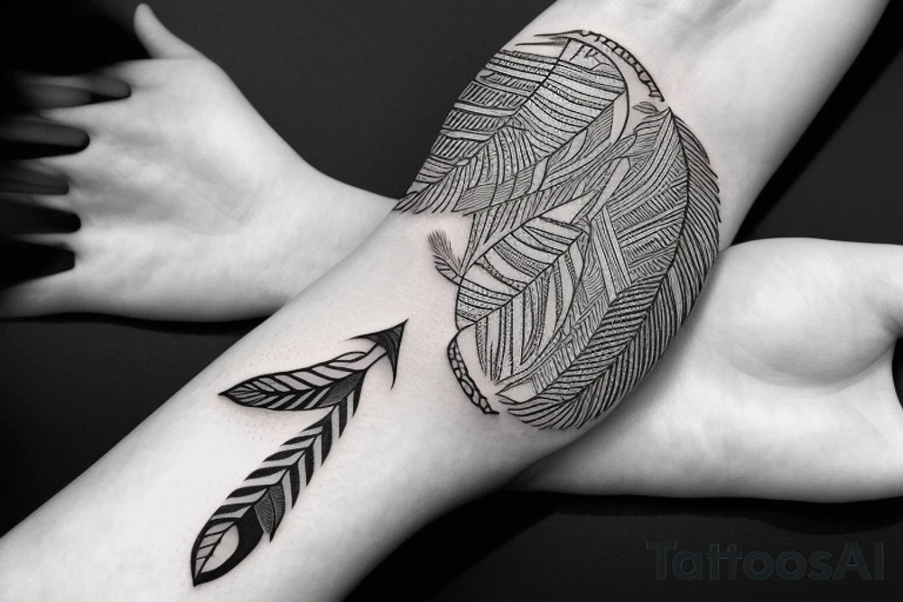 bracelet with feather and teeth tattoo idea