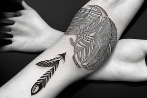 bracelet with feather and teeth tattoo idea